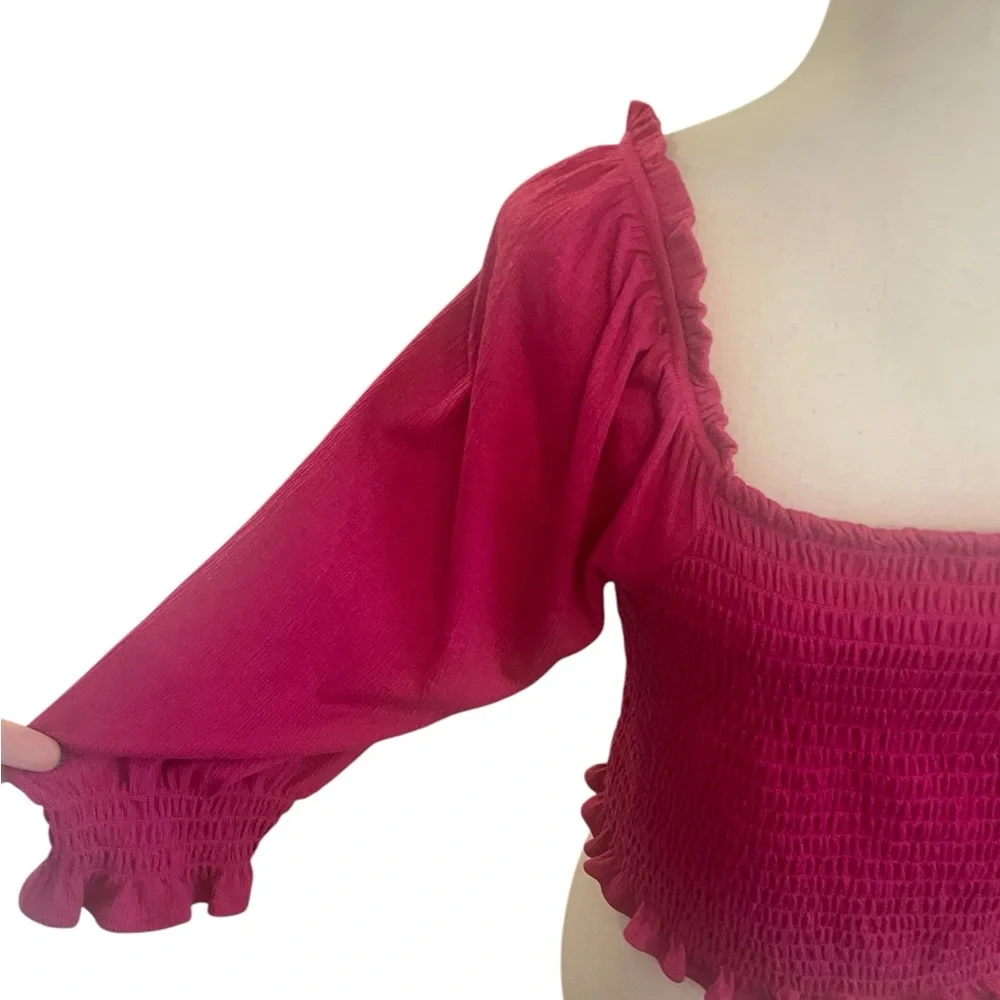 FREE PEOPLE Brenyce Smocked Top Pink Cropped